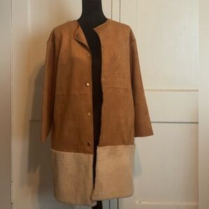 Zara Ladies Coat Faux Suede Sheepskin Shearling  Fur Lightweight Tan Cream  S
